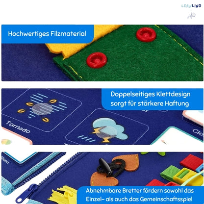 Lernbuch aus Filz mit Tragegriff für Kinder ab 2 Jahre zum Spielen und gleichzeitiges Lernen